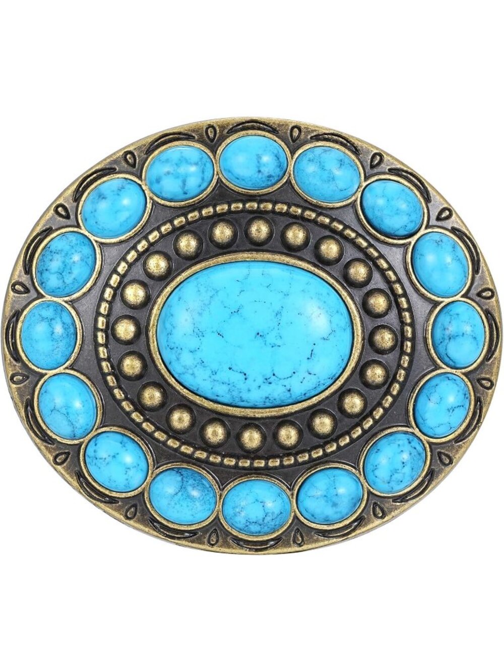 Unisex 3-bronze Turquoise Texas Flower Cowgirl Belt Buckle Western Style